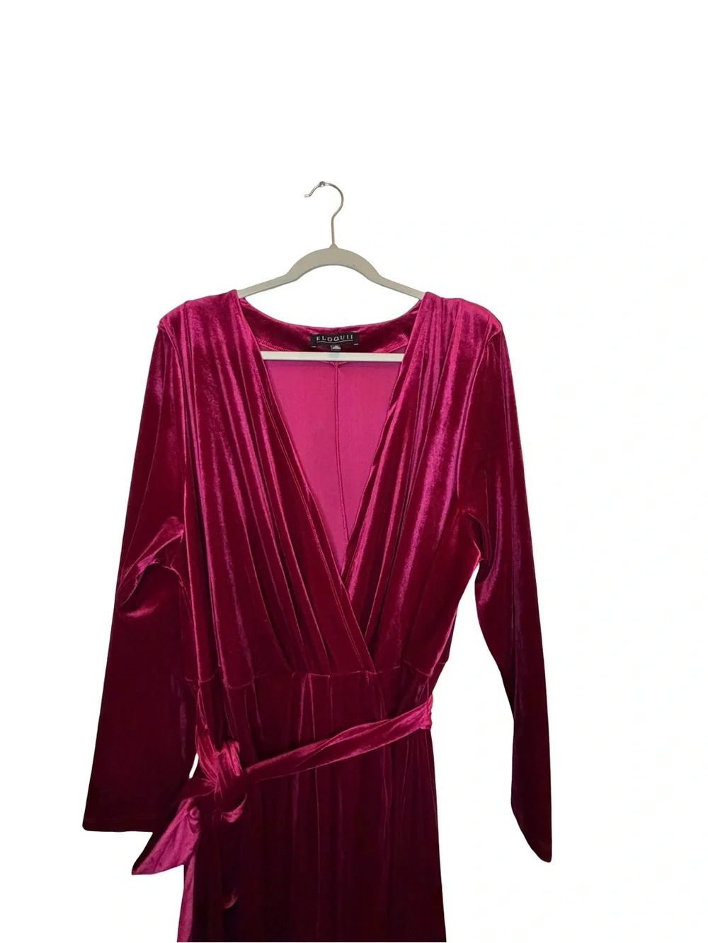 Eloquii Velvet Wrap Midi Dress Berry Magenta Deep V Hi-Low Plus Size 26 - Picture 3 of 6